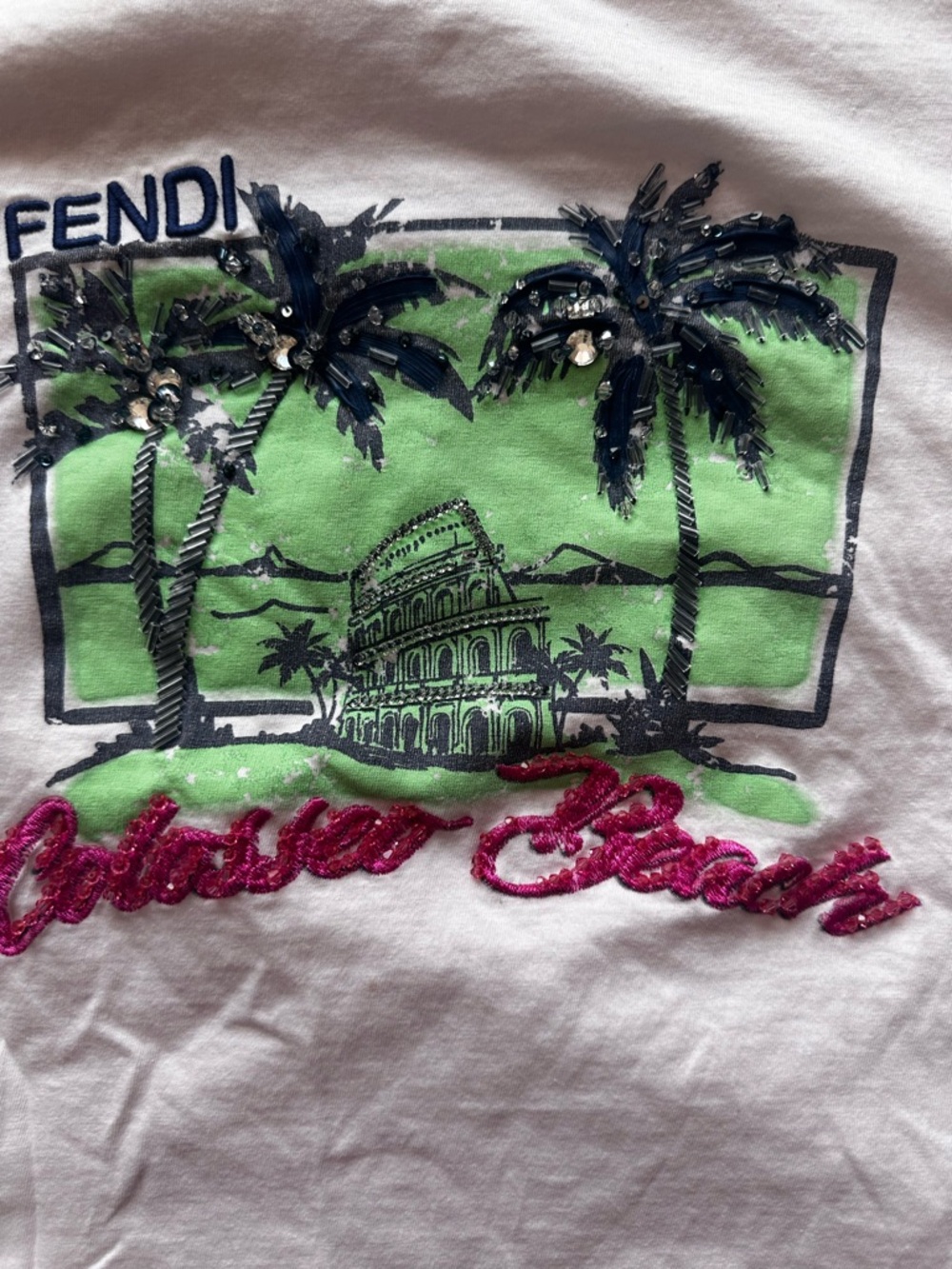 Fendi Roma Coliseo Beach Pop Tour Graphic T-Shirt White Size M - Picture 3 of 11